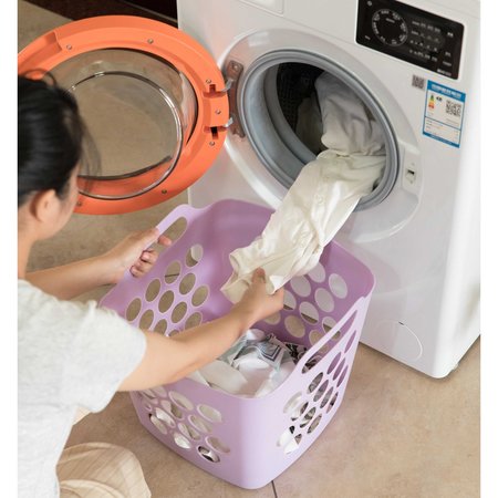 Basicwise Flexible Plastic Carry Laundry Basket Holder Square Storage Hamper with Side Handles, Purple QI003857.PUR